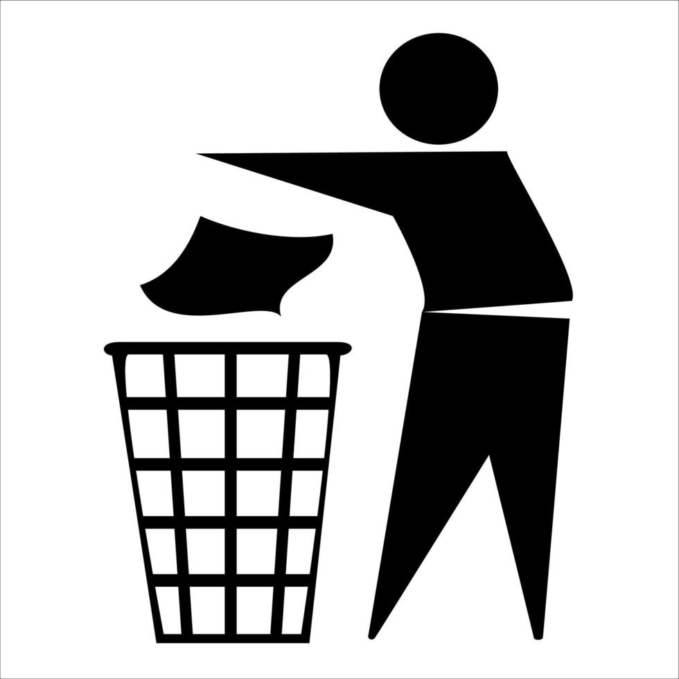 icono de no tirar basura, símbolo de hombre ordenado, mantener limpio, desechar con cuidado y cuidadosamente el símbolo. ilustración vectorial vector