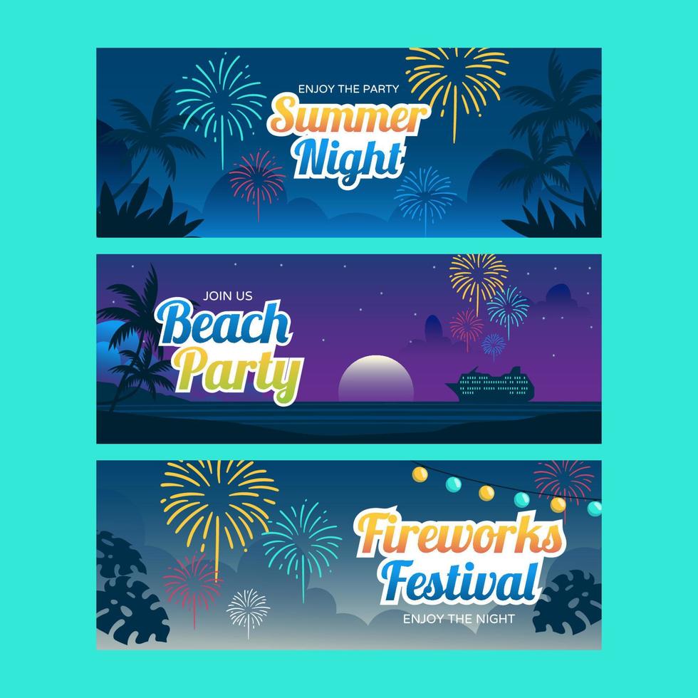 Banners Set of Summer Fireworks Festival vector