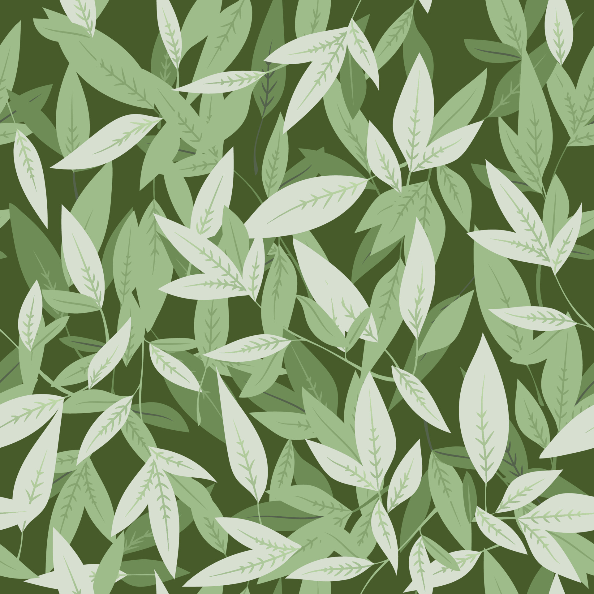 Hand drawn vine plant in light green on a dark background seamless