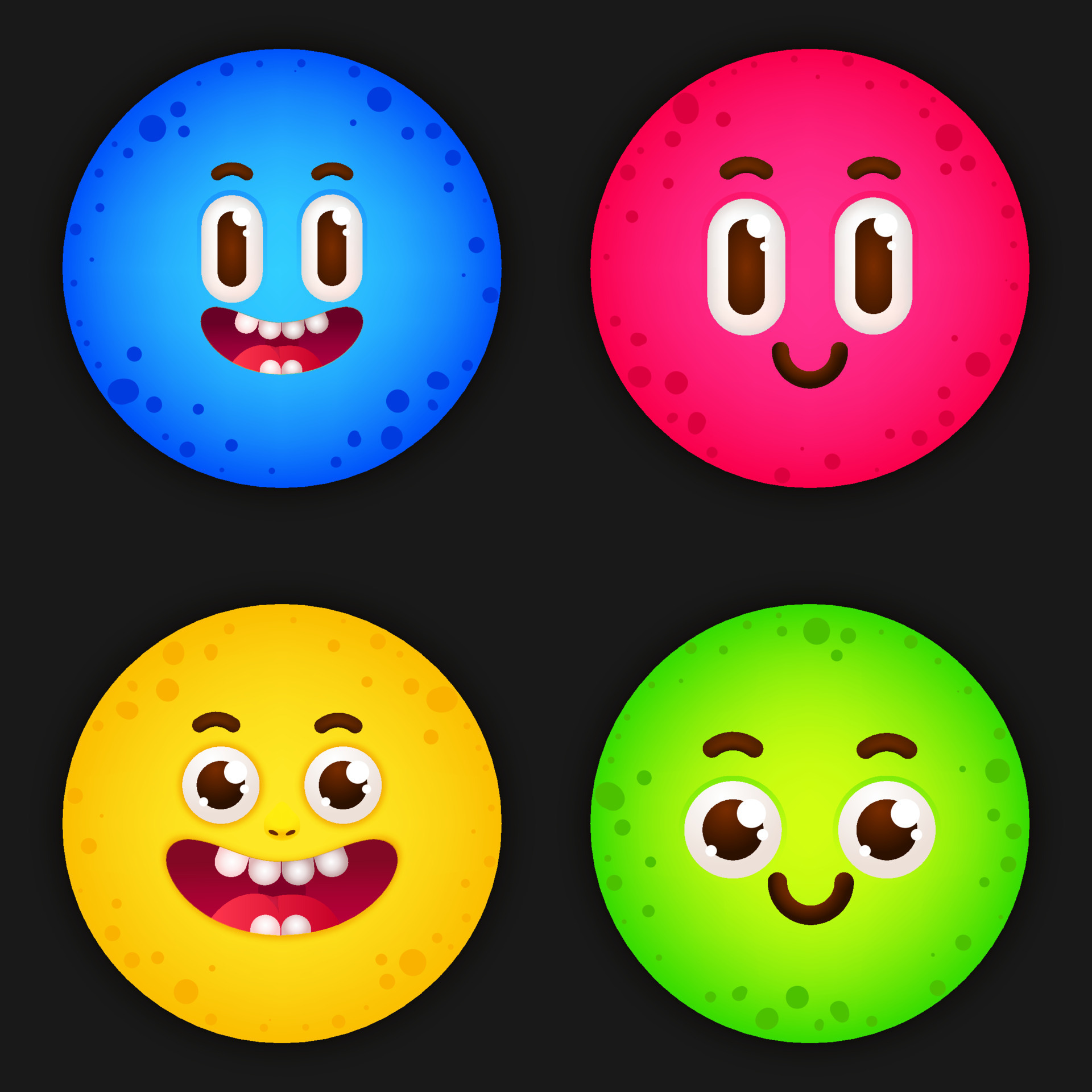 Funny cartoon face. Stock Vector Graphics set blue, red, yellow, green smiley face emoticons or illustration. Cute funny emotions with big eyes 7633597 Vector Art at Vecteezy Funny cartoon face. Stock Vector Graphics set blue, red, yellow, green smiley face emoticons or illustration. Cute funny emotions with big eyes 7633597 Vector Art at Vecteezy