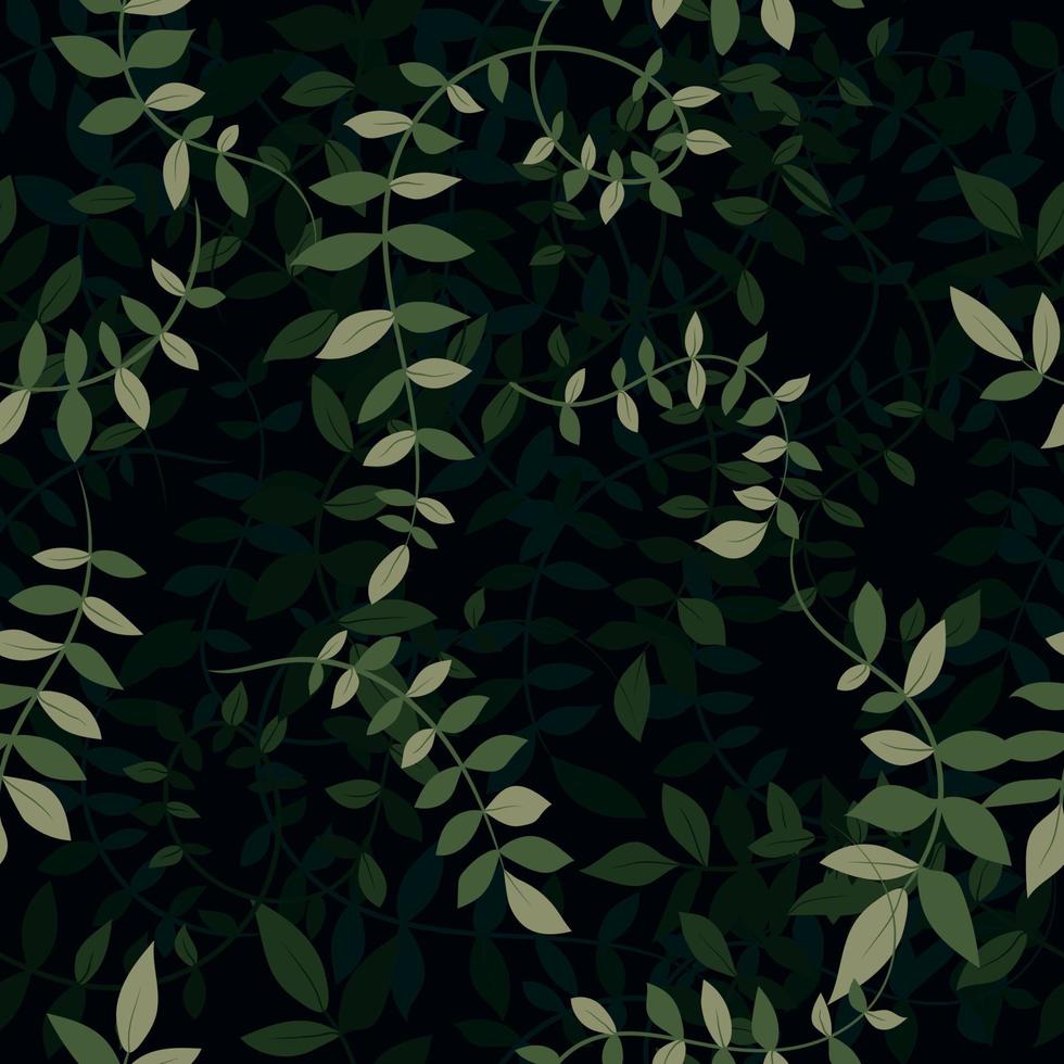 Green seamless pattern, vine plant with leaves overlay with shadows. Vector illustration