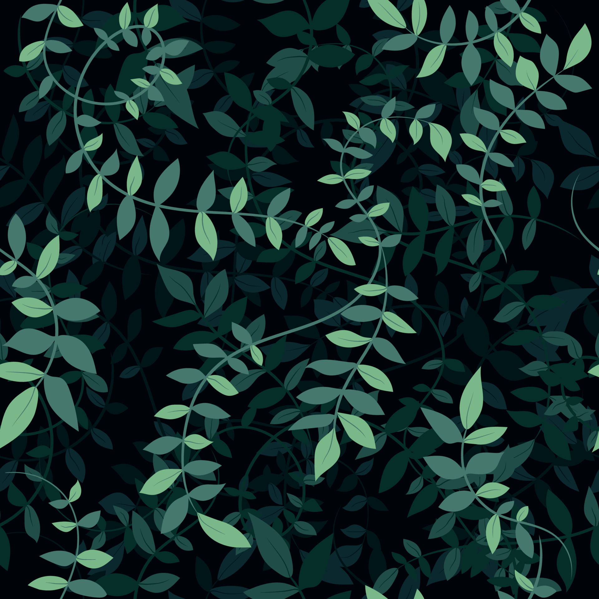 Delicate Illustrated Green Vines Rows Foliage Leaves Fabric by