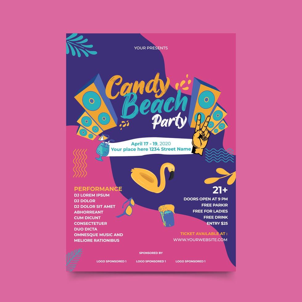 Candy Beach Party Flyer Template vector