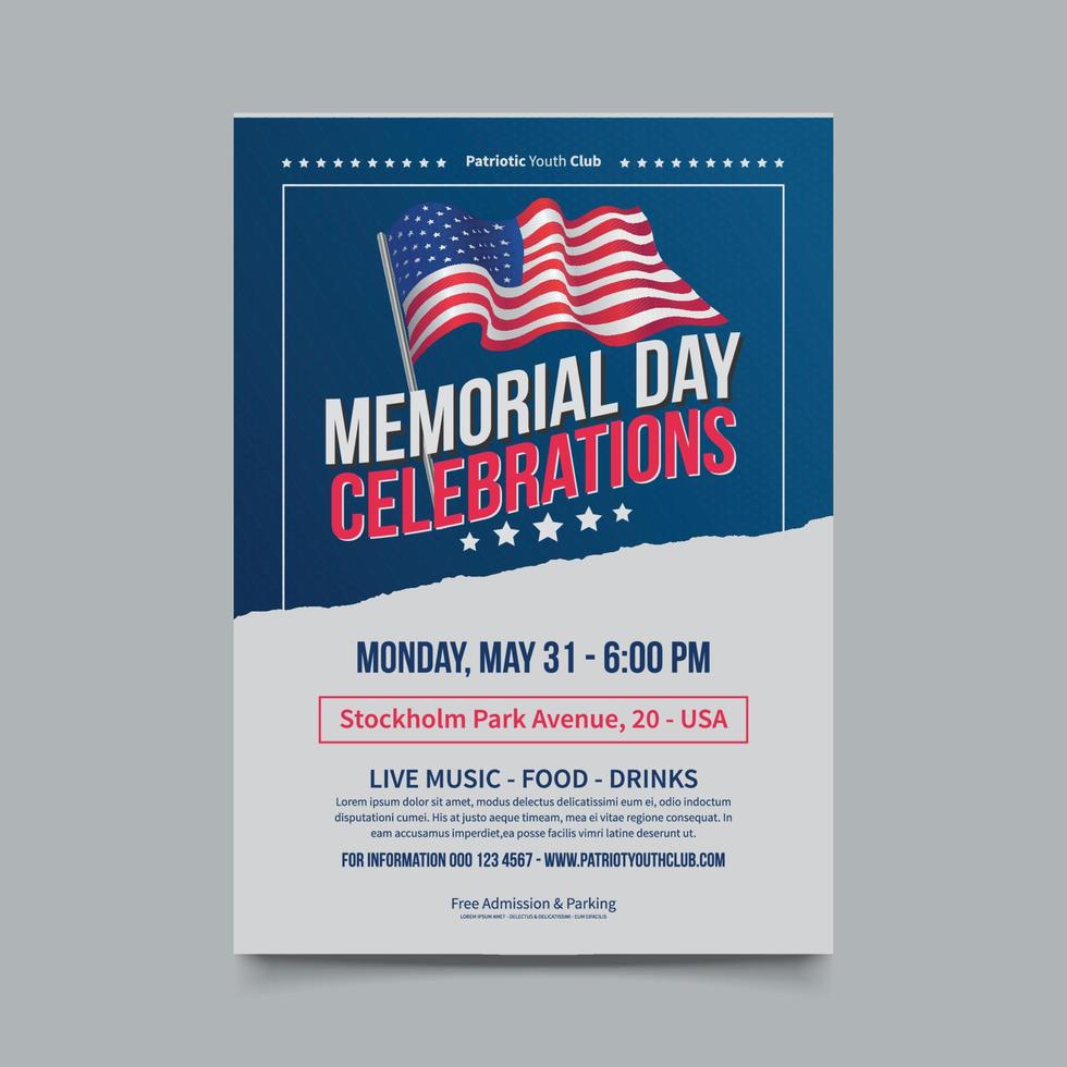 Memorial Day Flyer Template vector