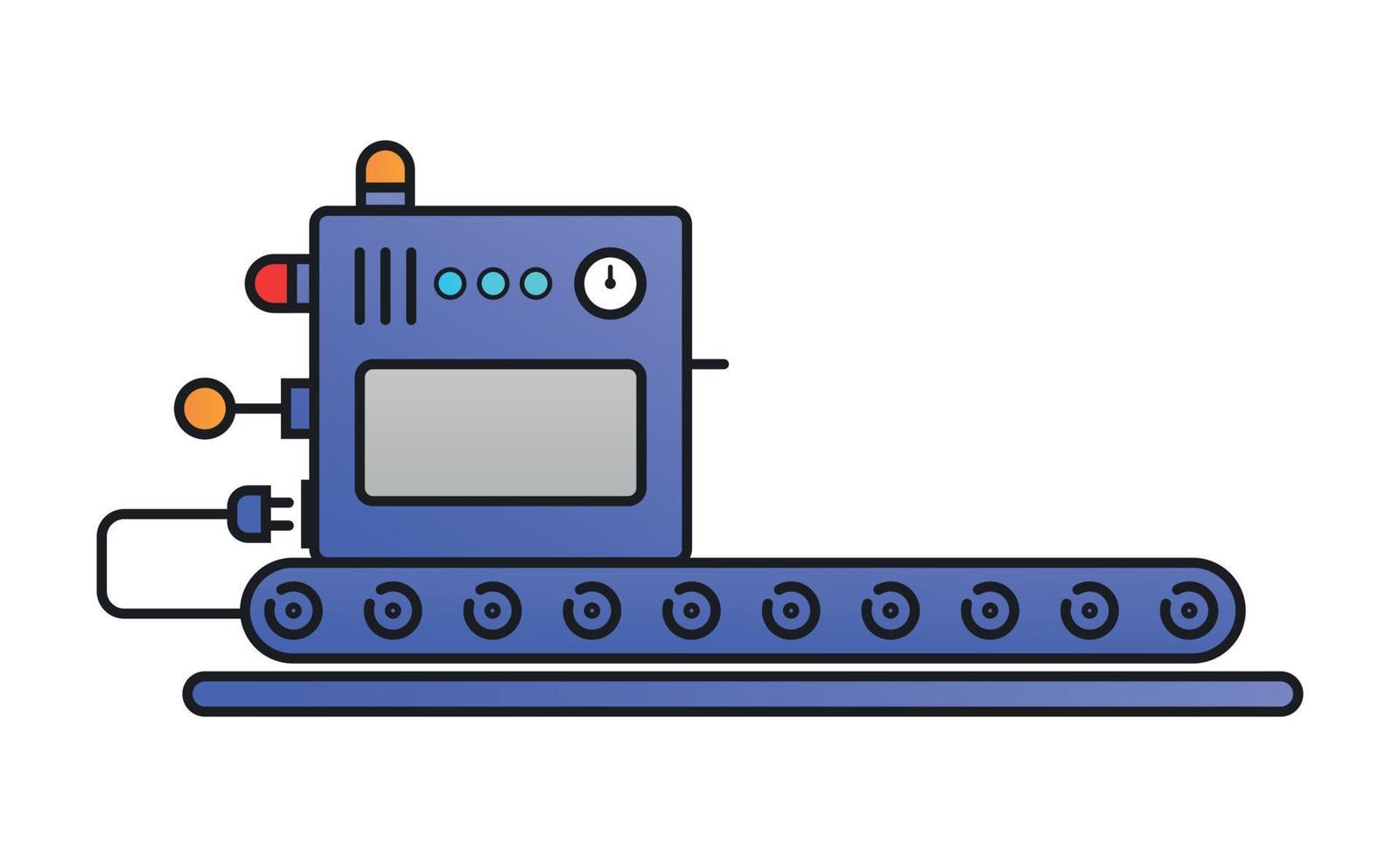 funcionamiento de la máquina transportadora de iconos de colores planos. equipos mecánicos modernos para la fabricación, las fábricas y la industria. ilustración vectorial vector