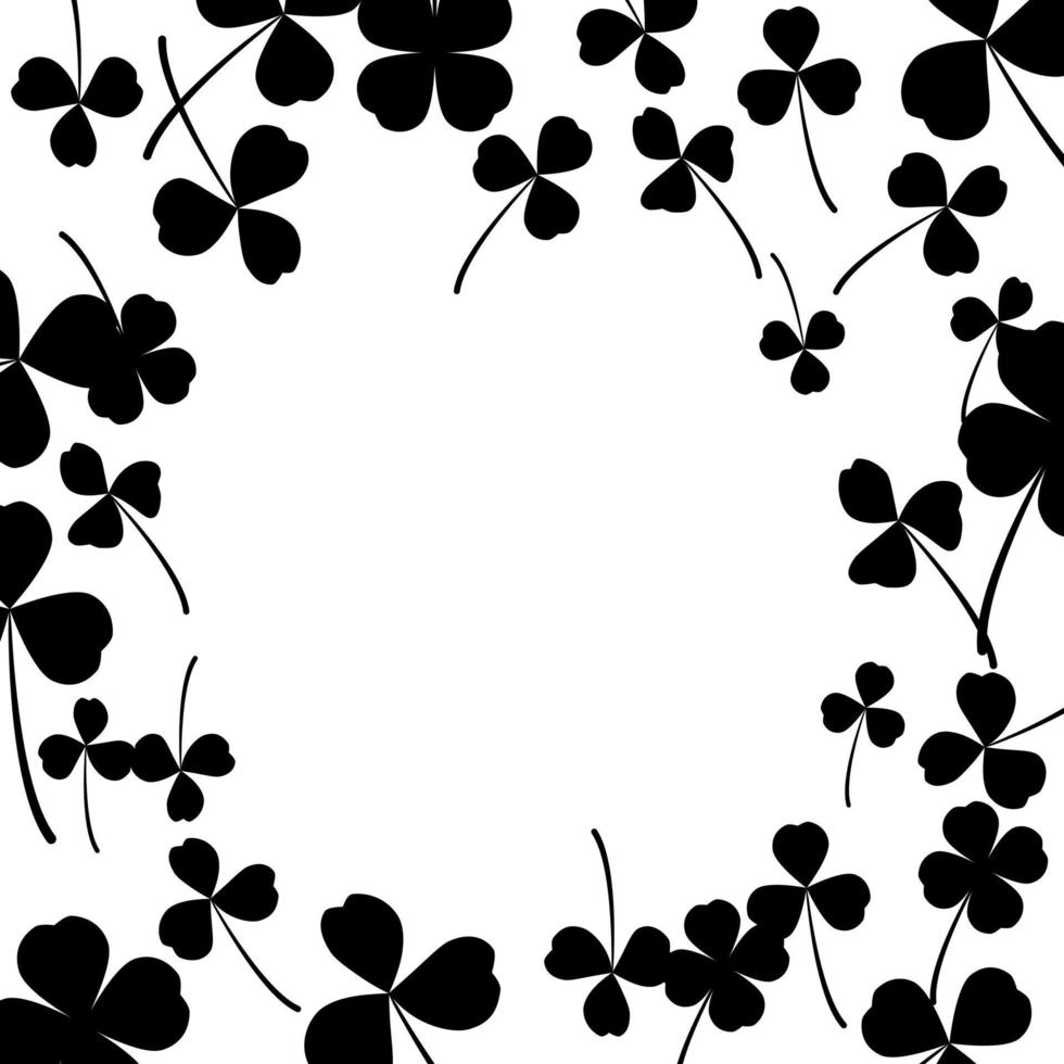 Happy St. Patrick's day greeting banner card vector illustration template. Black silhouette clover leaves background