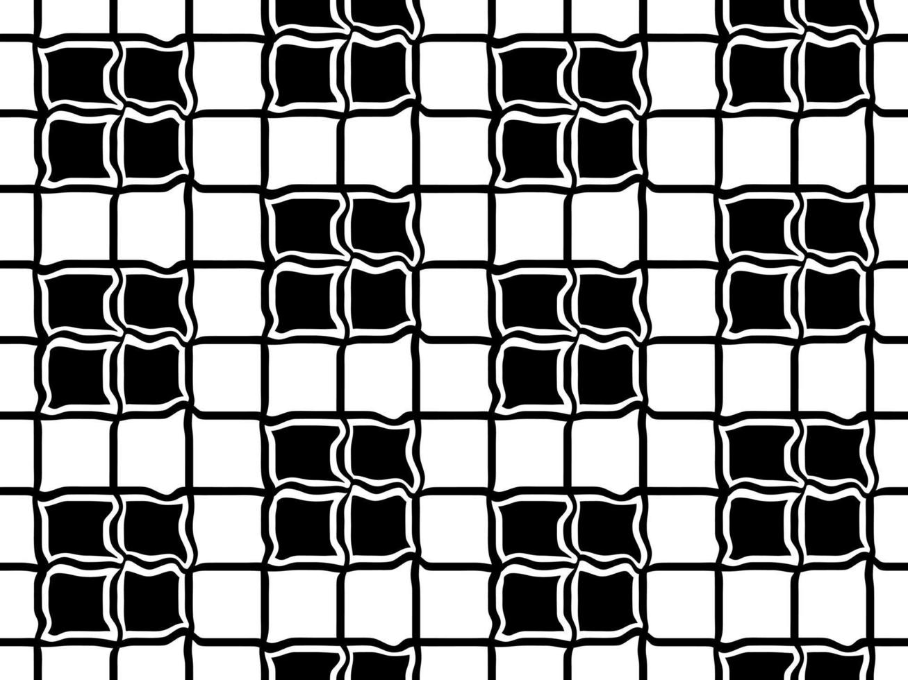 BLACK AND WHITE CHECKERED SEAMLESS BACKGROUND WITH DISTORTED CELLS IN A VECTOR