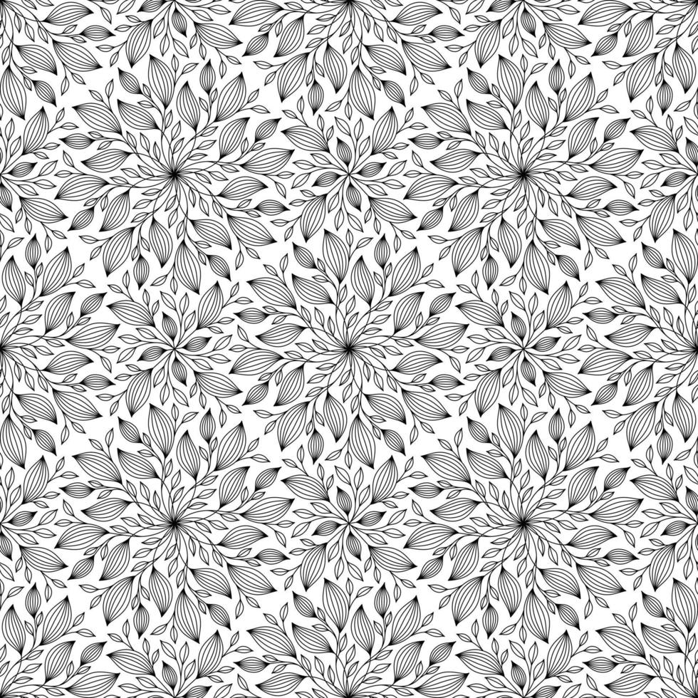 BLACK AND WHITE SEAMLESS VECTOR BACKGROUND WITH ROUND FLORAL ORNAMENT