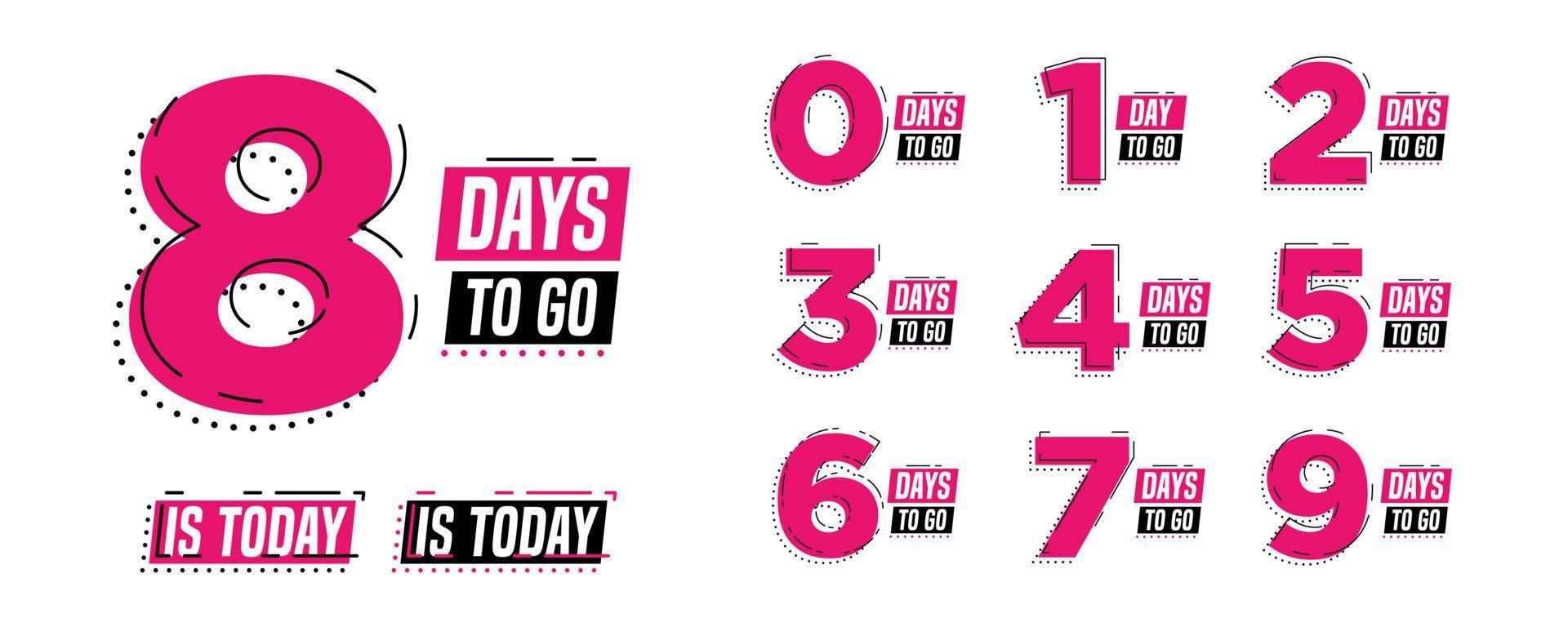 Flashing magenta days to go numbers. Stickers and banners timer pack. vector