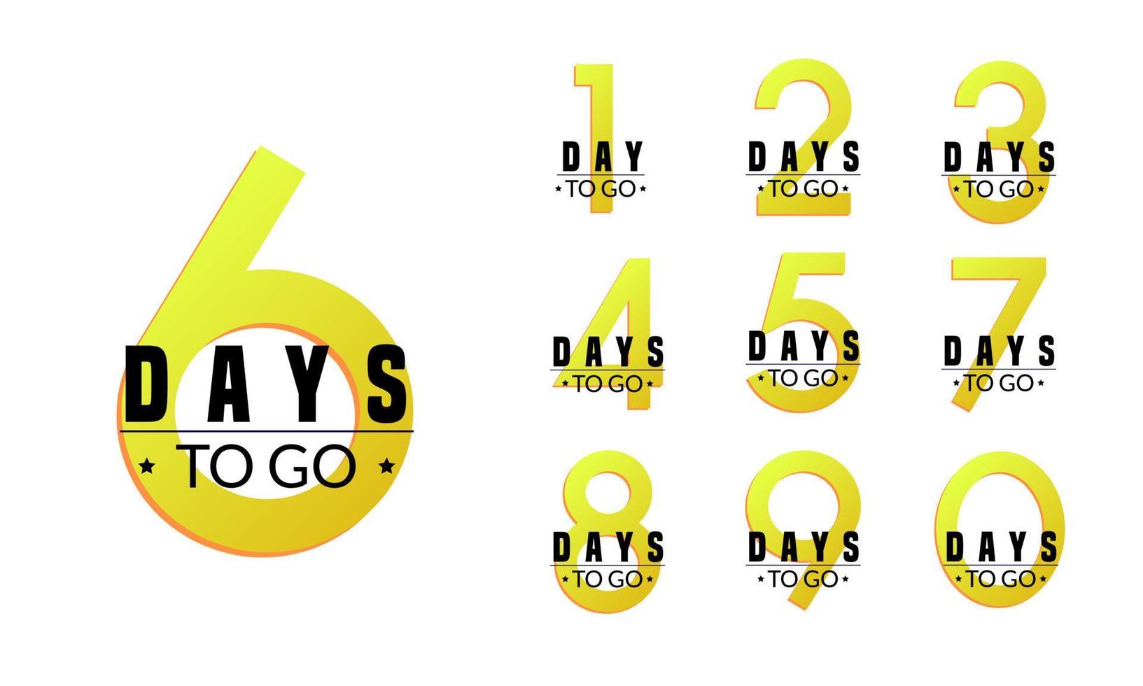 Yellow days to go numbers. Stickers and banners timer pack. vector