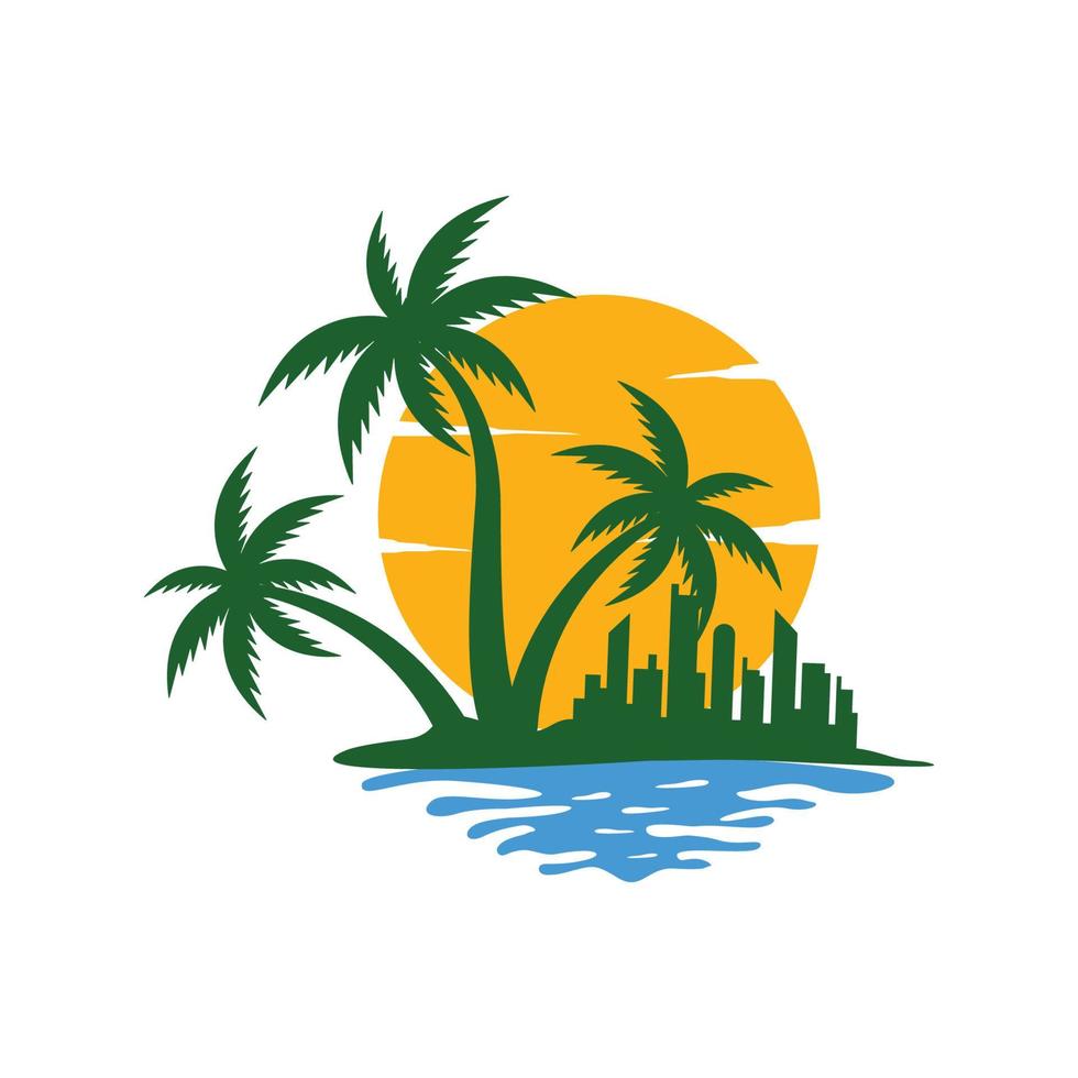 vector de plantilla de diseño de icono de logotipo de playa al atardecer