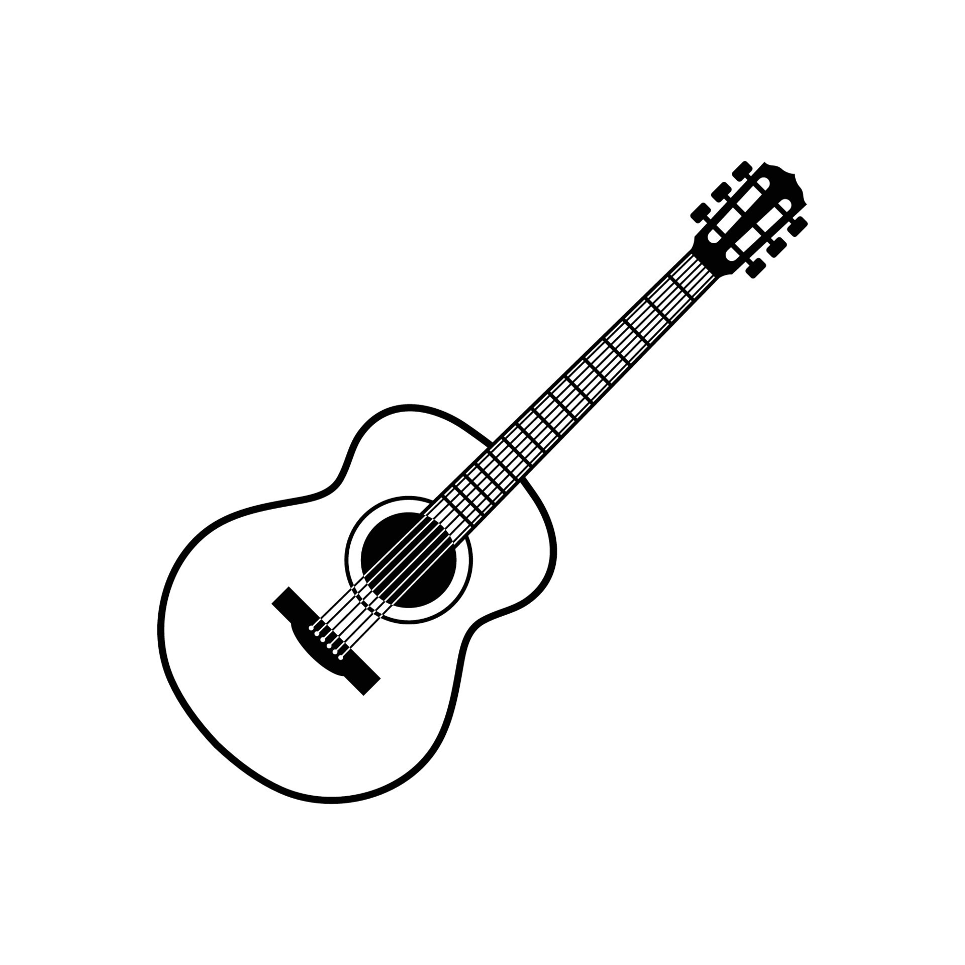 Acoustic Guitar Black And White Drawing