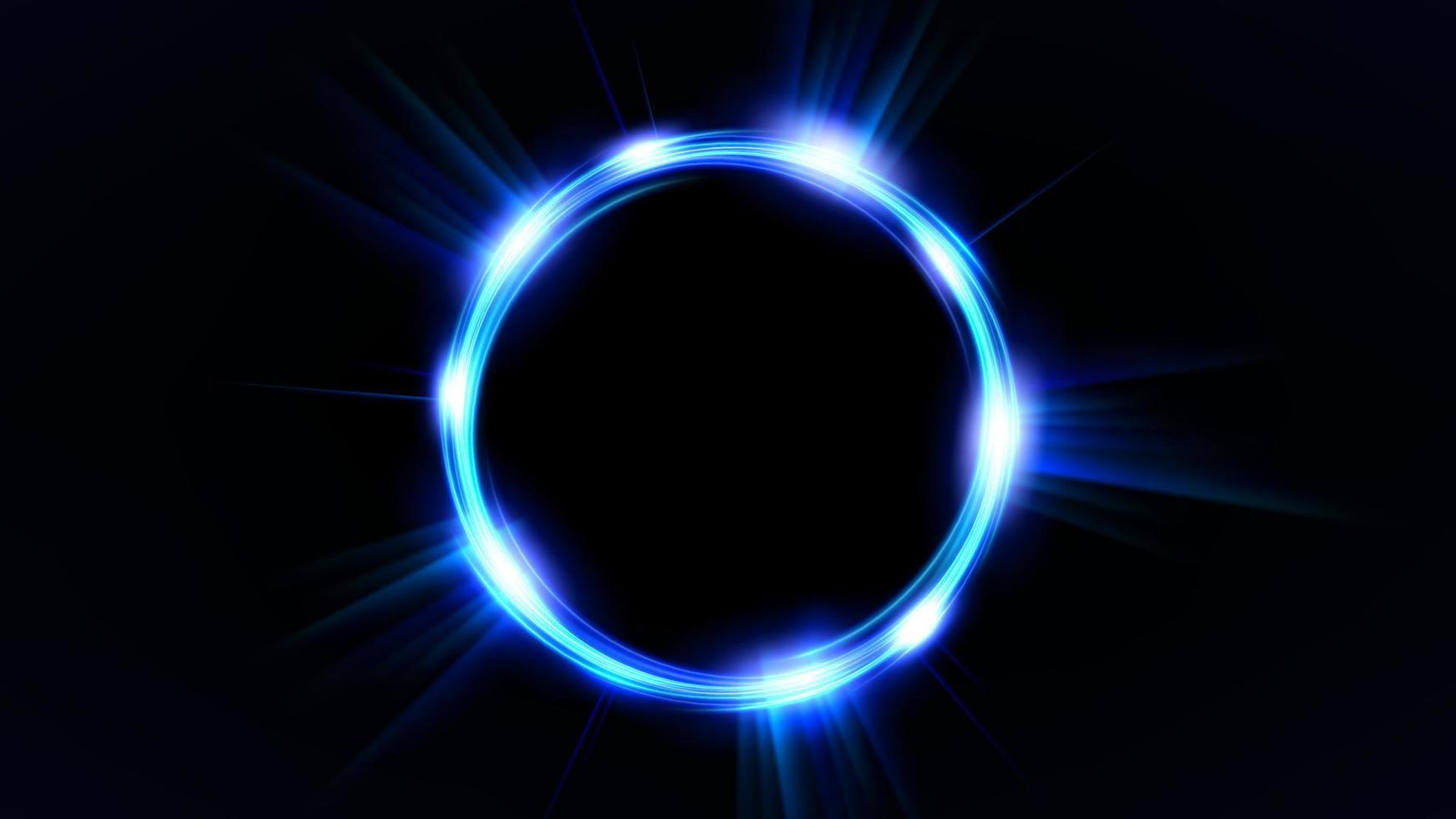 círculo azul brillante, elegante anillo de luz iluminado sobre fondo oscuro. ilustración vectorial vector