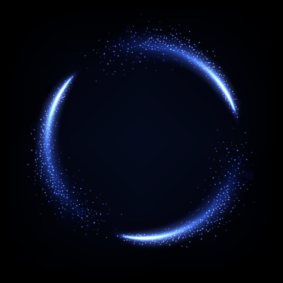 Glowing Blue Circle Trail Neon Lighting Frame, Vector Illustration