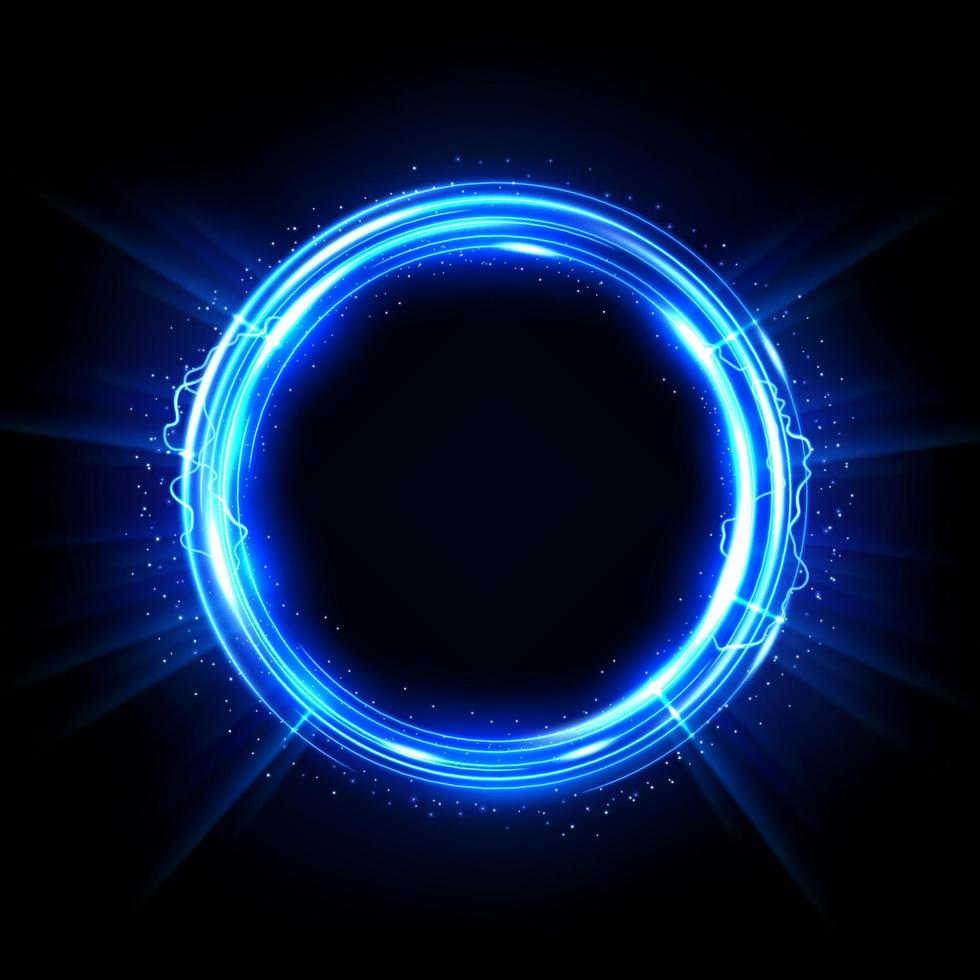 círculo azul brillante, elegante anillo de luz iluminado sobre fondo oscuro. ilustración vectorial vector