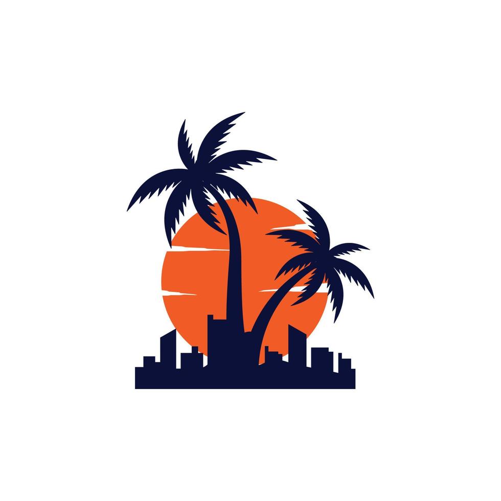 sunset beach logo icon design template vector