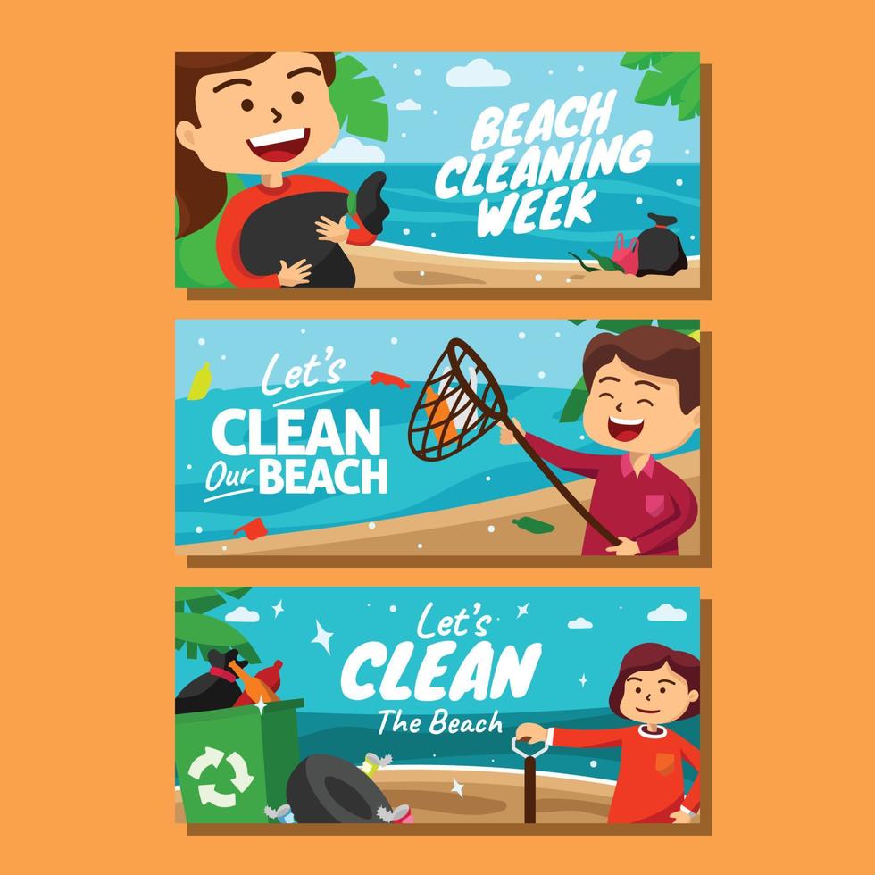 Beach Cleaning Activity Banner Collection vector