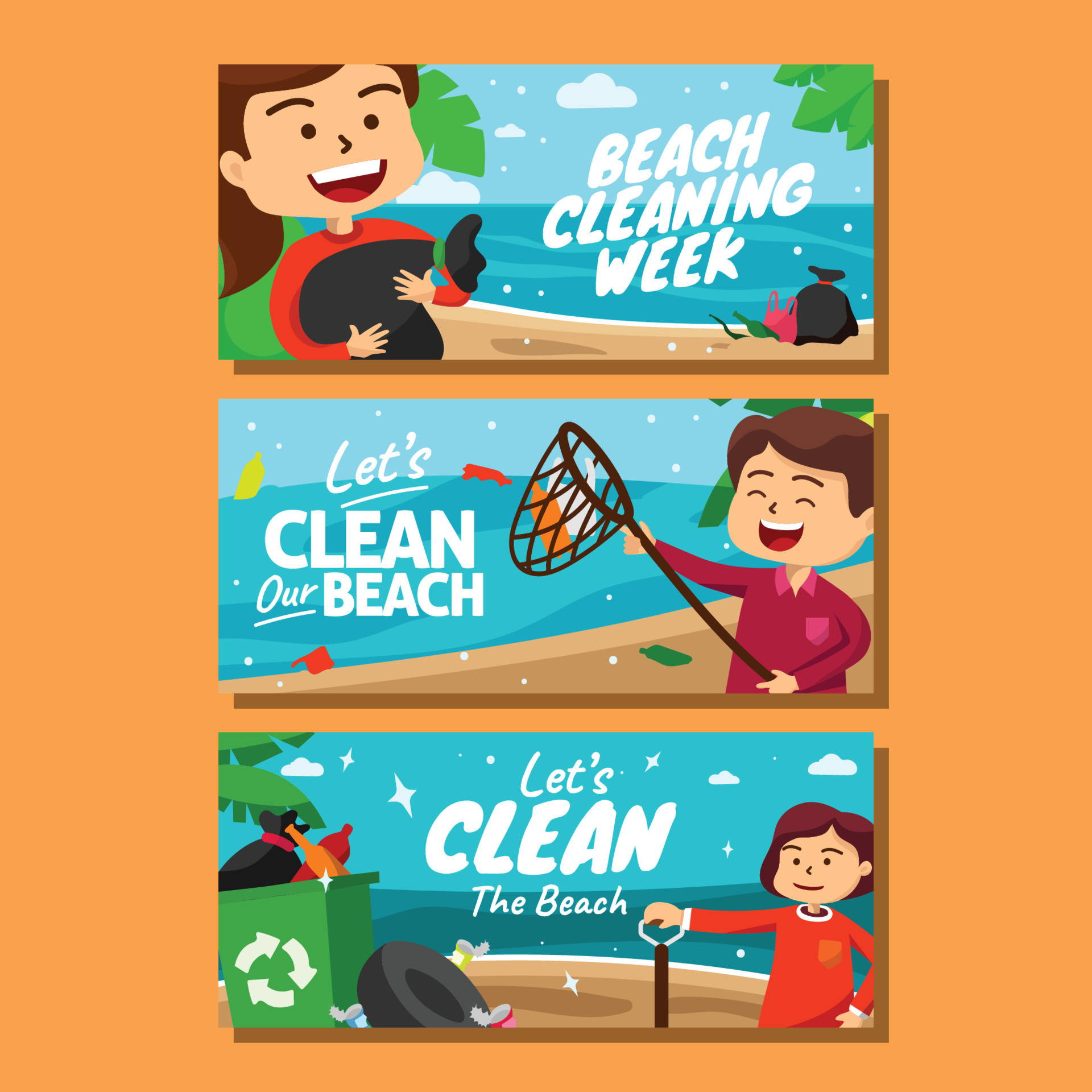 Beach Cleaning Activity Banner Collection 7635217 Vector Art at Vecteezy