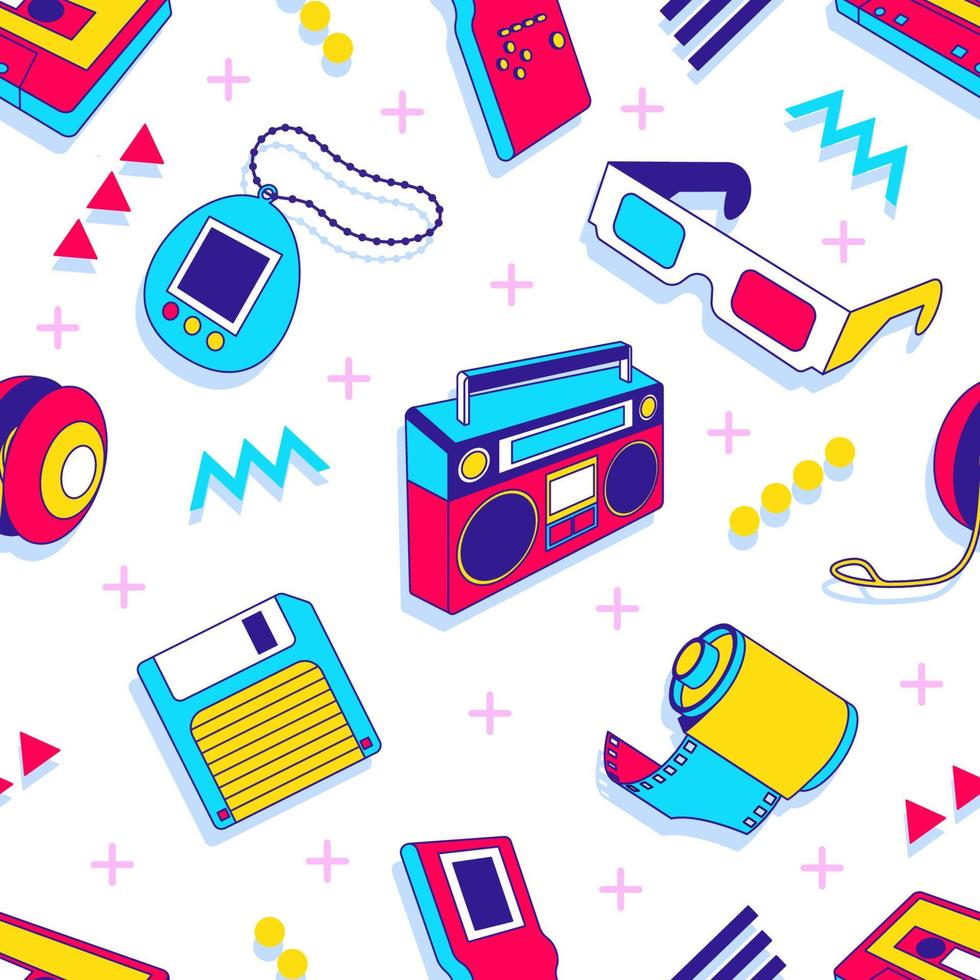 90s Retro Seamless Pattern vector