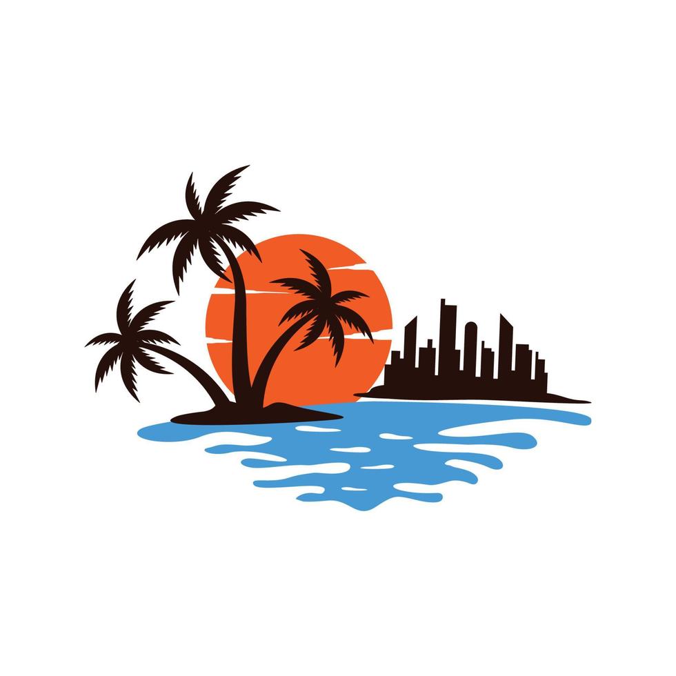 sunset beach logo icon design template vector