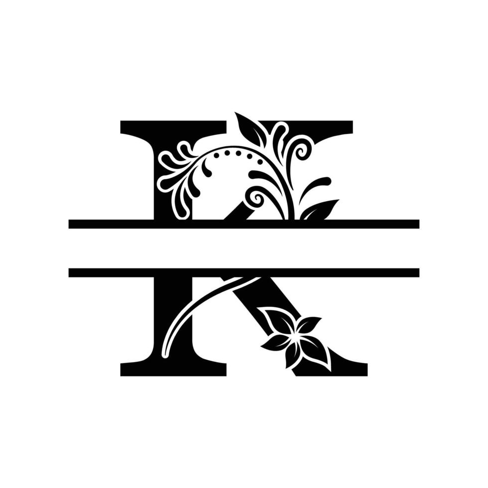 vector de letra dividida de monograma decorativo inicial k