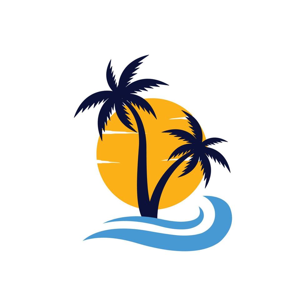 sunset beach logo icon design template vector