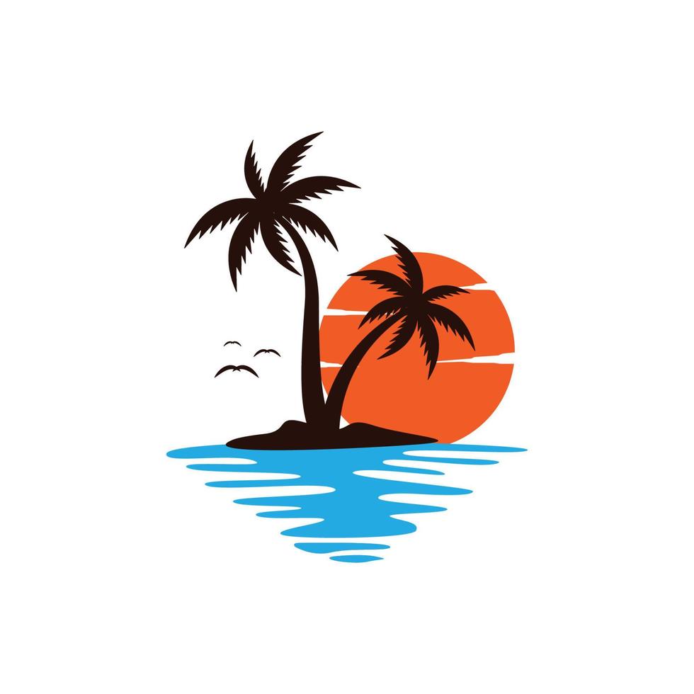 vector de plantilla de diseño de icono de logotipo de playa al atardecer