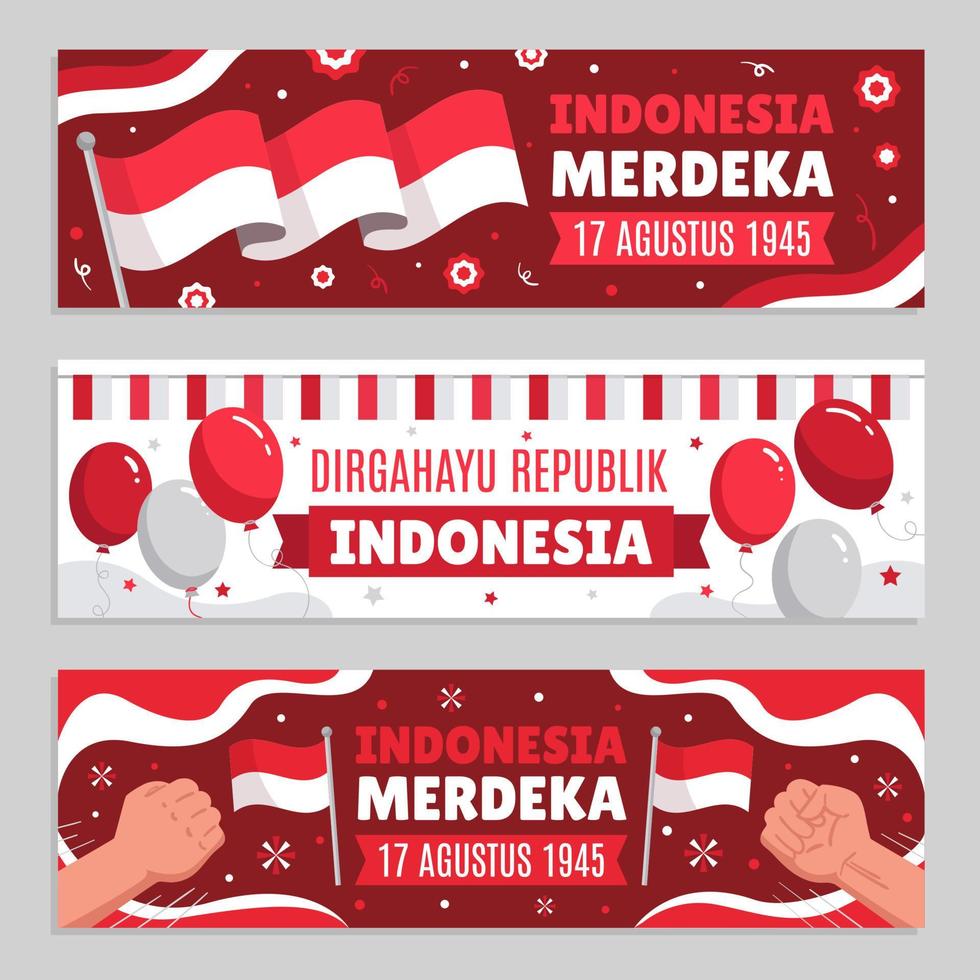 conjunto de banner de festividad del día de la independencia de indonesia vector