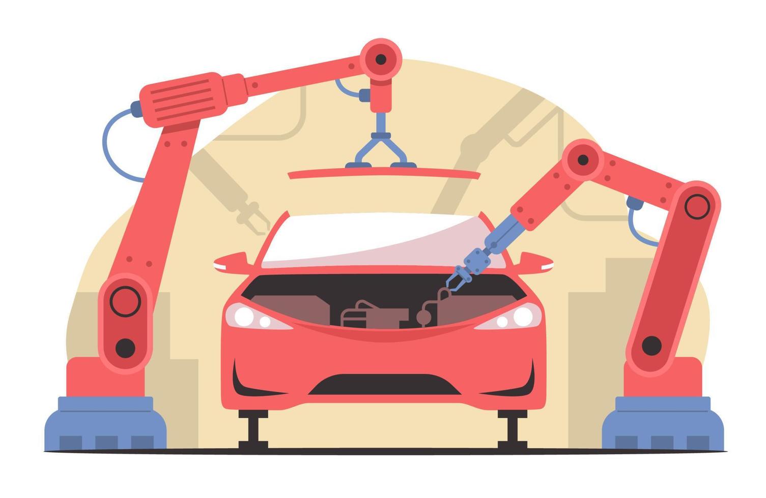 brazo robótico que instala el componente del coche vector