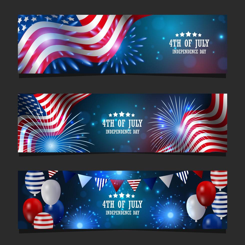 4th of July Independence Day Banner Set vector