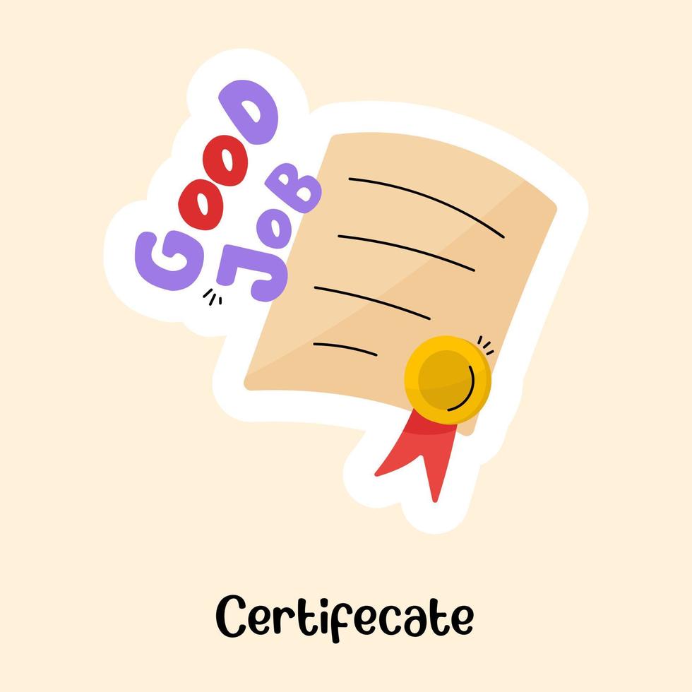 Badge attached with document, flat sticker of certificate vector