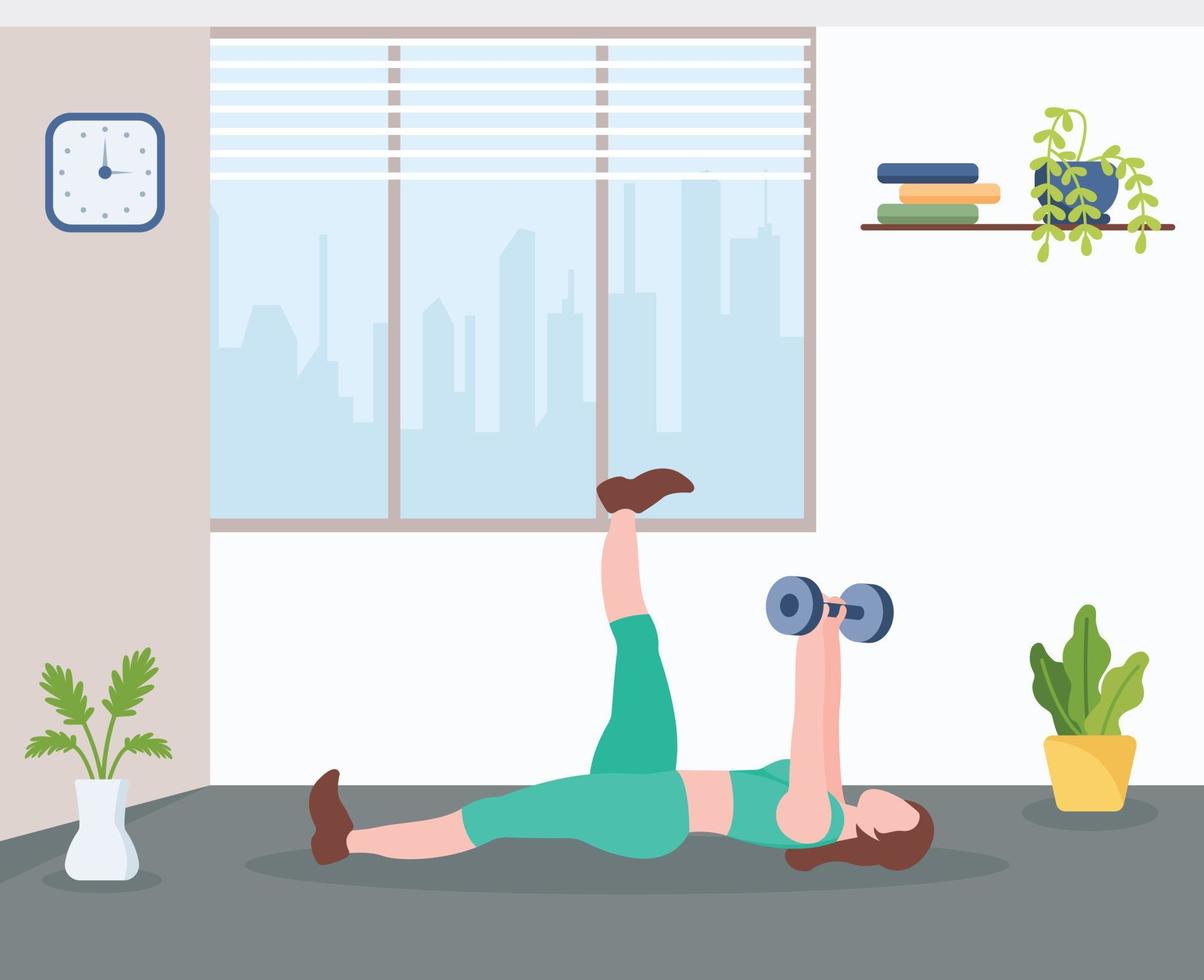 A flat illustration of exercise, girl with exercise pose vector