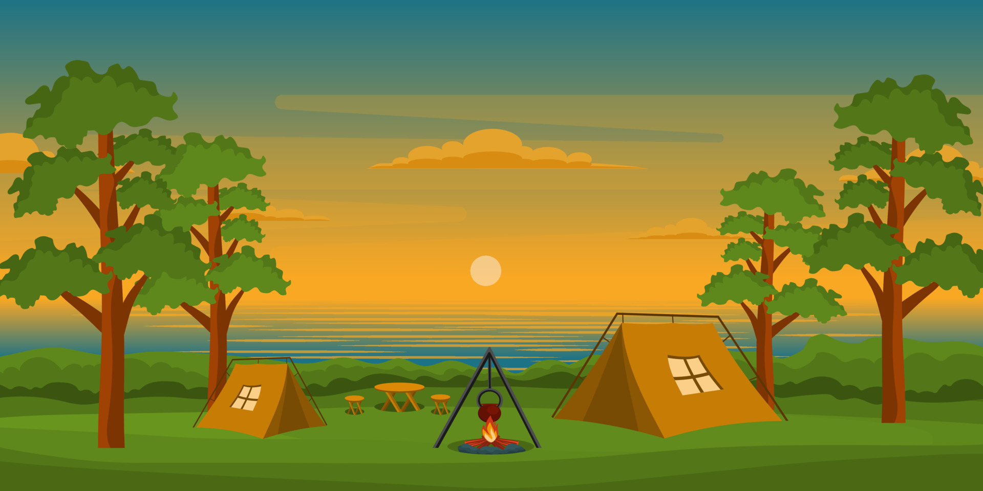 A camping site with beautiful trees, background vector 7637106 Vector