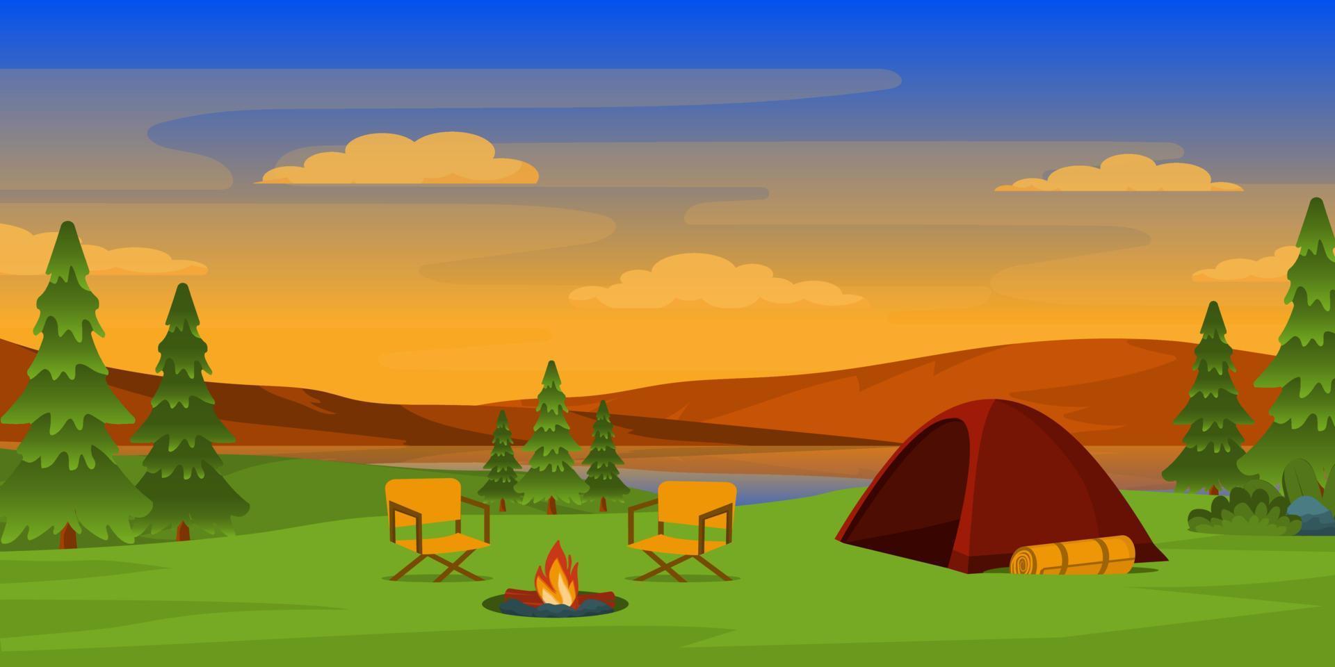 A camping site with beautiful trees, background vector