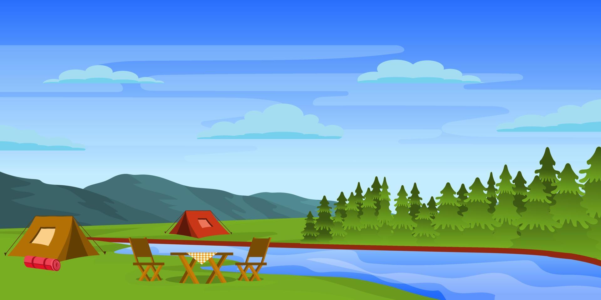 A camping site with beautiful trees, background vector