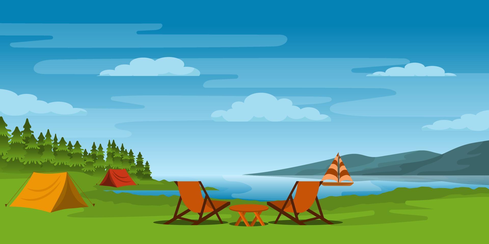 un camping con hermosos árboles, vector de fondo