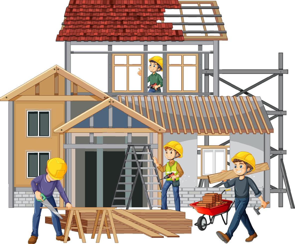 Isolated construction site with workers vector