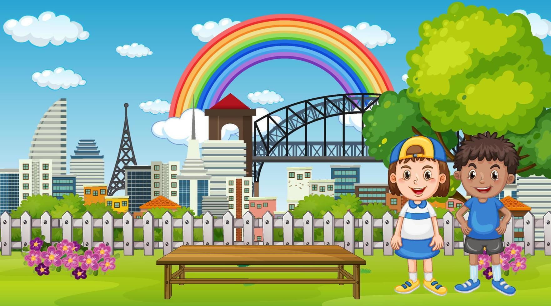 Park scene with happy kids vector