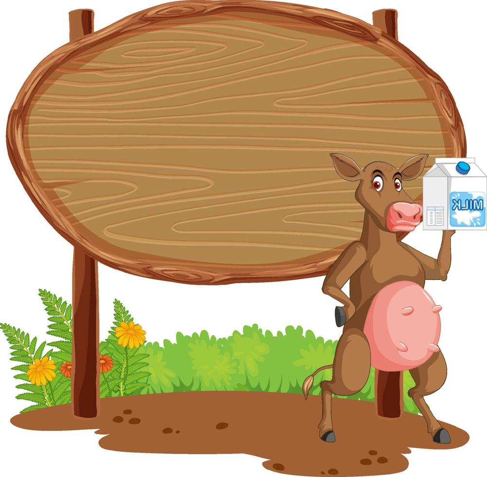 Blank oval wooden signboard with animal vector