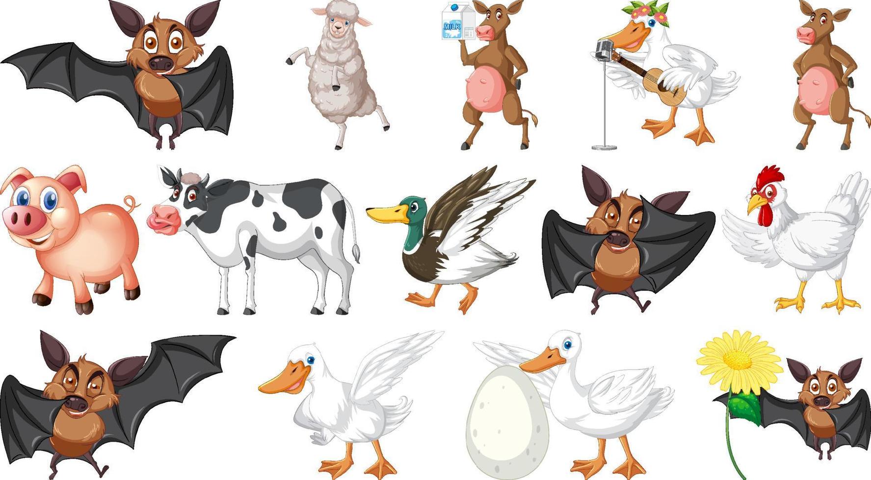 Many farm animals on white background vector