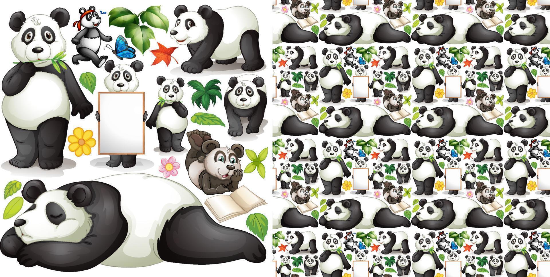 Seamless background with cute panda vector