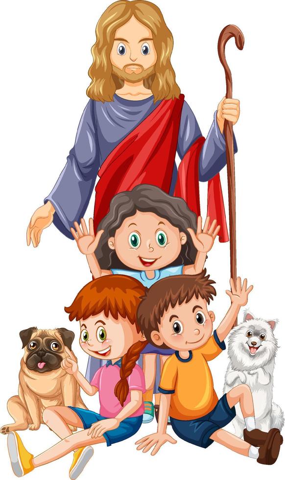 Jesús y los niños sobre fondo blanco. vector