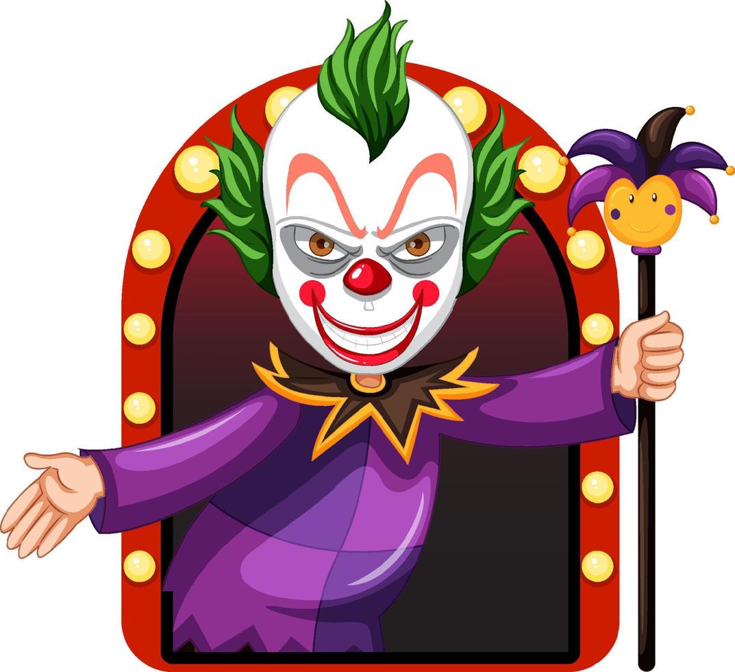 Scary clown holding wand cartoon character vector