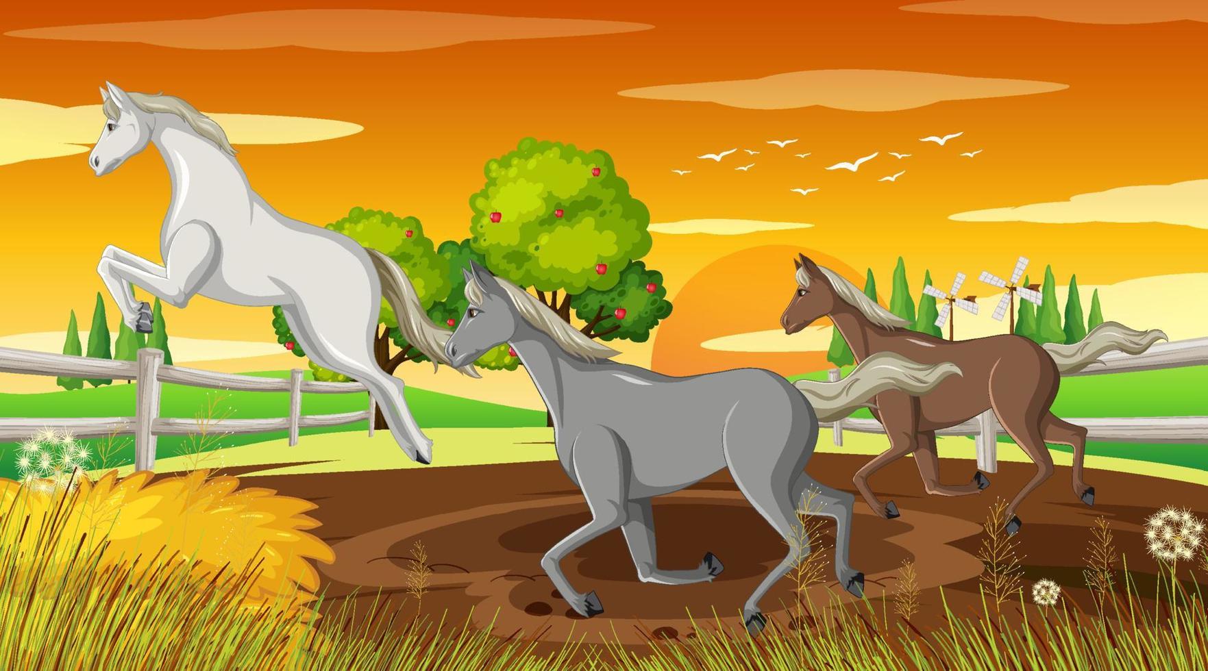 Horse riding scene with horses running vector