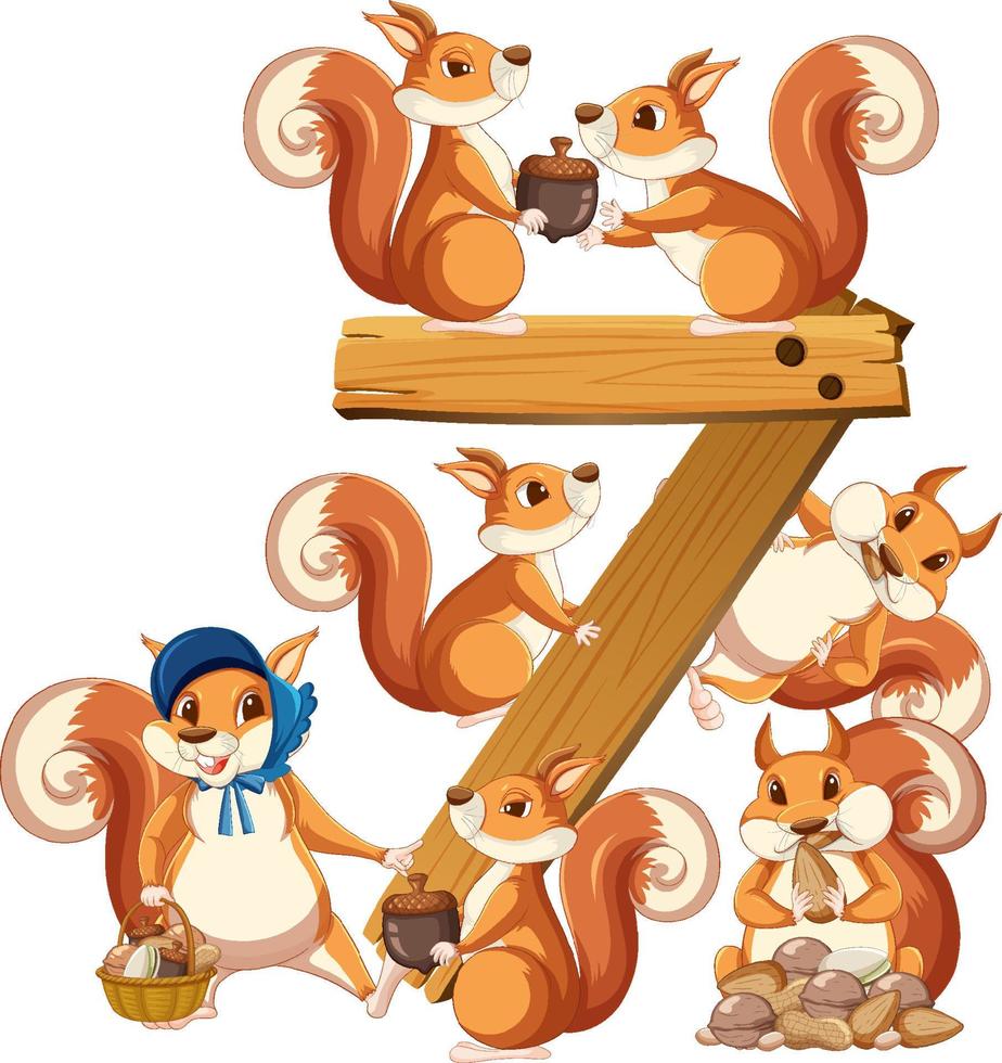 Seven squirrel attached to number seven vector