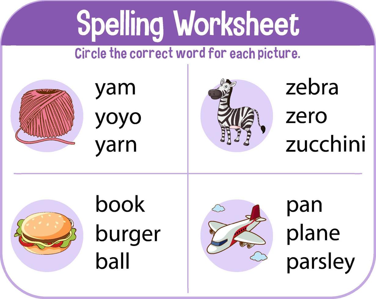 Spelling worksheet template for kids vector