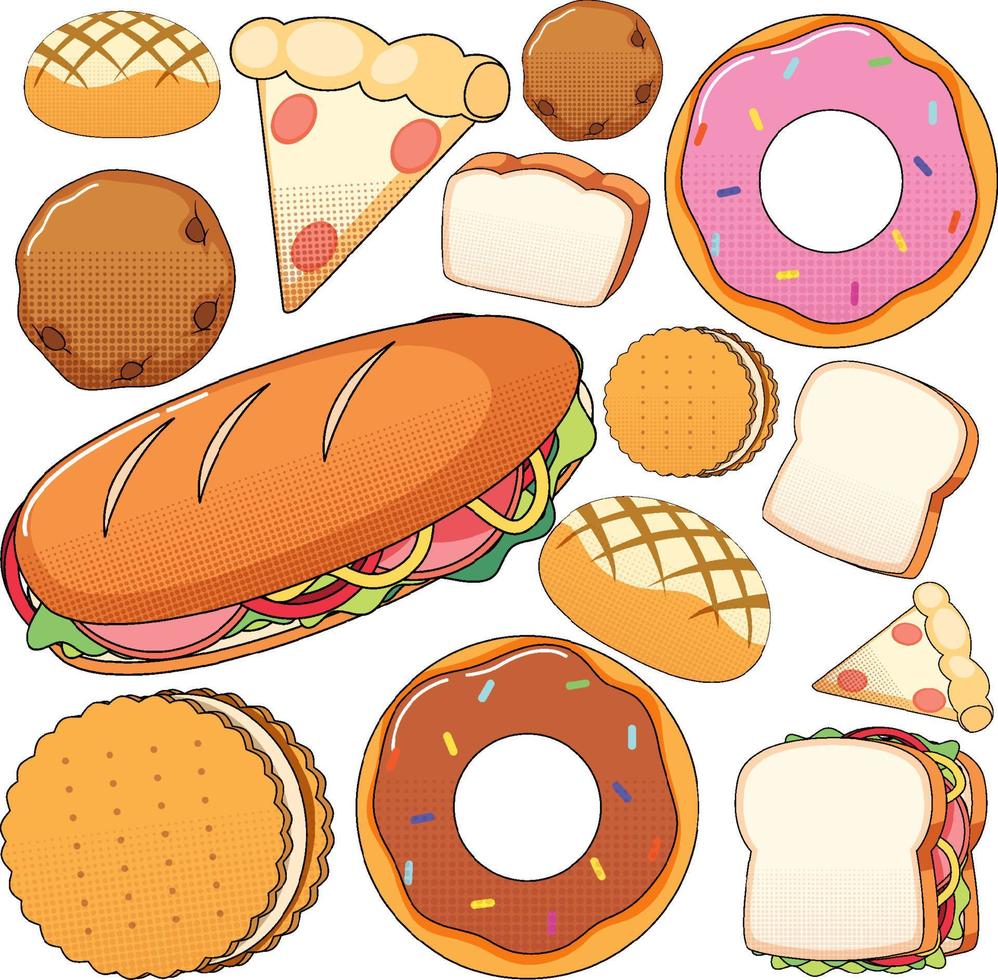 Different food on white background vector