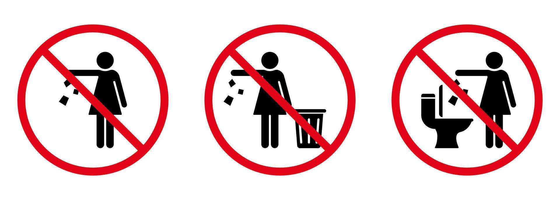 Warning Please Drop Litter in Bin Icon. Keep Clean Glyph Pictogram. Do Not Throw Trash in Toilet Sign and Woman Silhouette Icon. Forbidden Throw Rubbish, Waste, Garbage Symbol. Vector Illustration.