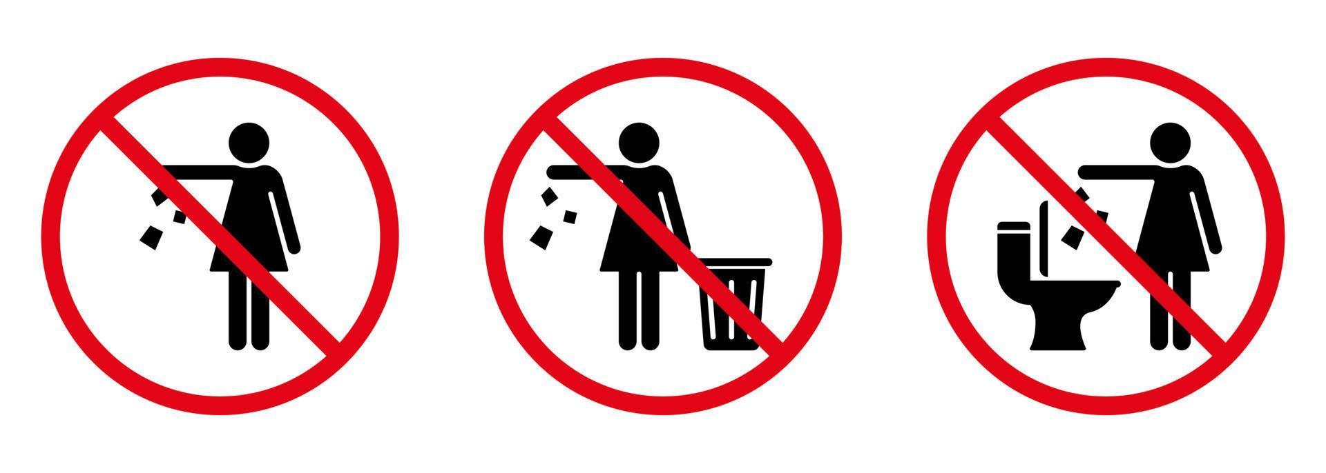 Warning Please Drop Litter in Bin Icon. Keep Clean Glyph Pictogram. Do Not Throw Trash in Toilet Sign and Woman Silhouette Icon. Forbidden Throw Rubbish, Waste, Garbage Symbol. Vector Illustration.