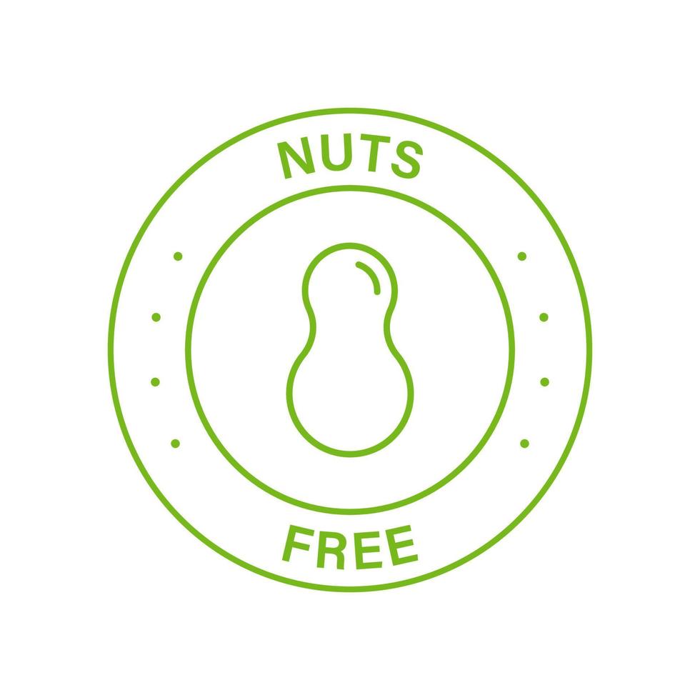 Free Nut Green Circle Stamp. Avoid Food Allergy on Peanut Line Icon. 100 Percent No Contain Peanut Label. Free Nuts Product Symbol. Free Peanuts Outline Logo. Isolated Vector Illustration.